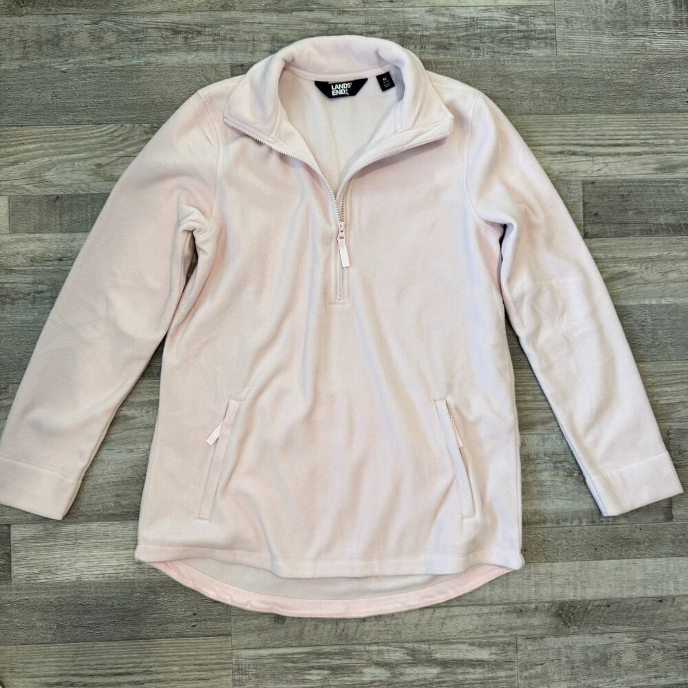 Land's End Pink Fleece 1/2 Zip Pullover Jacket Women's Size Medium Hi Low M28
